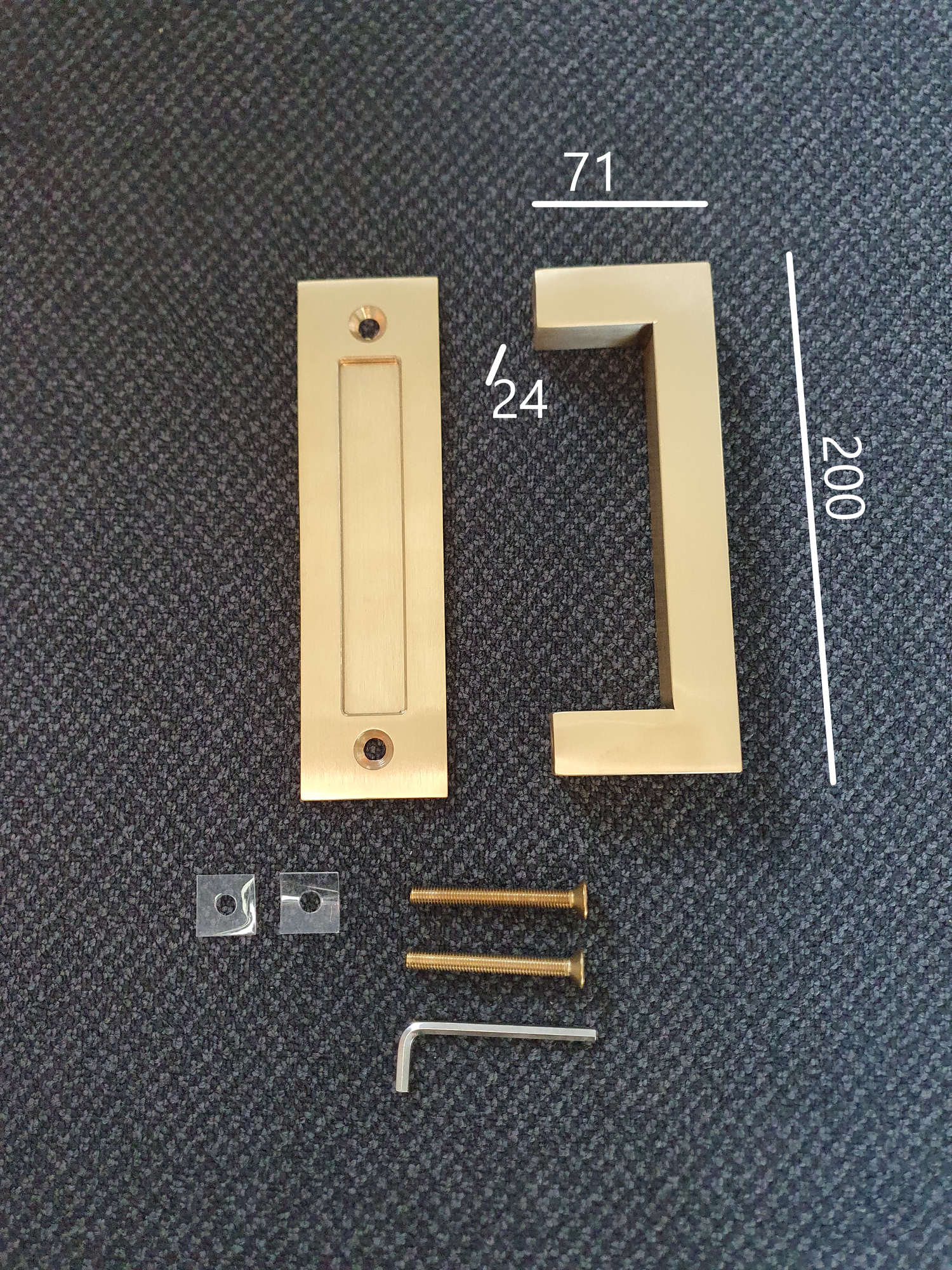 Barn Door Square Handle 200mm Satin Gold